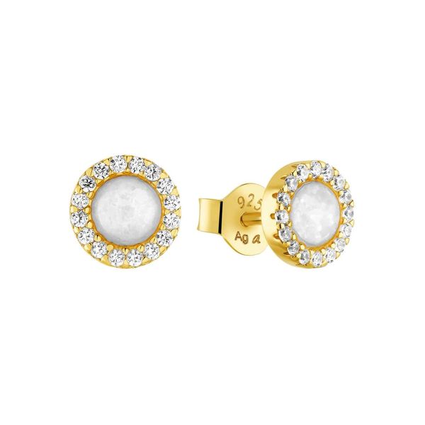 Paar Ohrstecker Amor "Golden Opal", Gold (Gelbgoldfarben, Weiß, Kristallweiß, Weiß, Kristallweiß), Ohrringe, Damen, 6,5Mm, Silber 925 (Sterlingsilber), Mit Opal, Zirkonia (Synth.)-image