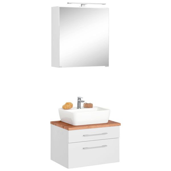 BadmöBel-Set Welltime "Davos", Weiß, KastenmöBel-Sets, BadmöBel-Set, Spiegelschrank Breite 60 Cm, Mit Rechteckigem Waschbecken-image