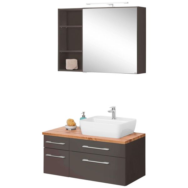 BadmöBel-Set Welltime "Davos", Grau (Grafit, Grau), Becken Rechts, KastenmöBel-Sets, BadmöBel-Set, Breite 50 Cm, Mit Eckigem Waschbecken-image