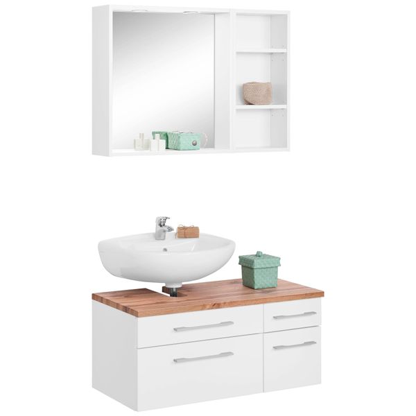 BadmöBel-Set Welltime "Davos", Weiß, Siphonausschnitt Links, Holzwerkstoff, Mdf, Melamin, KastenmöBel-Sets, BadmöBel-Set, Spiegel Inklusive Beleuchtung, Regal Und Waschbeckenunterschrank-image