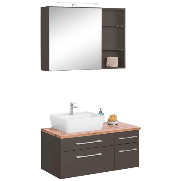 BadmöBel-Set Welltime "Davos", Grau (Grafit, Grau), Becken Links, KastenmöBel-Sets, BadmöBel-Set, Breite 50 Cm, Mit Eckigem Waschbecken-image