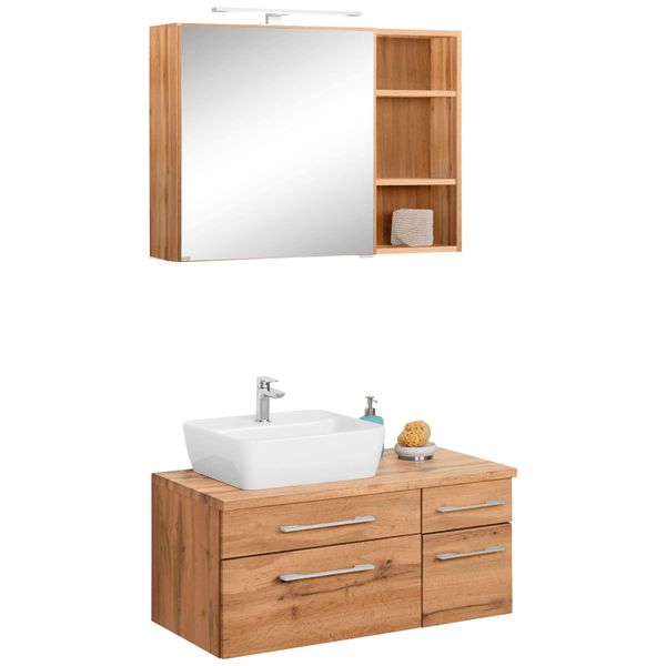 BadmöBel-Set Welltime "Davos", Braun (Eichefarben), Becken Links, KastenmöBel-Sets, BadmöBel-Set, Breite 50 Cm, Mit Eckigem Waschbecken-image