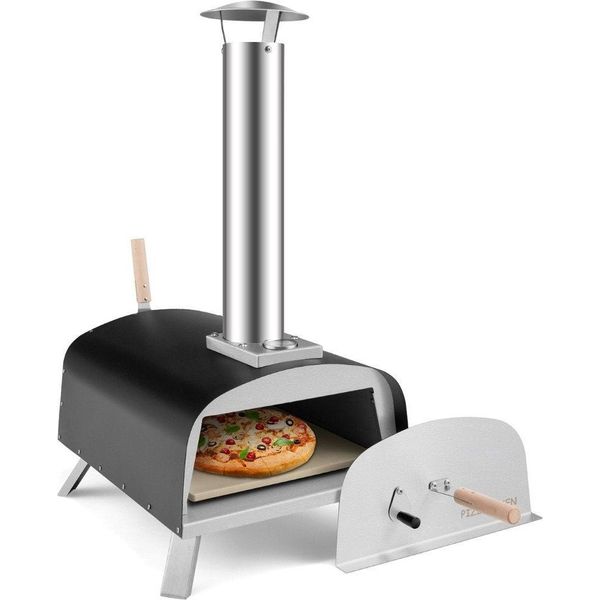 Forno Per Pizza Portatile Da Esterno, A Legna, Per Cortile, Argento + Nero-image