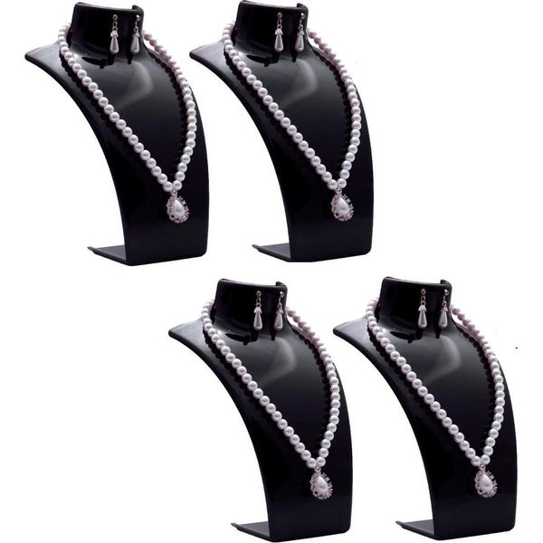 Set Di 4 - Busto Espositore Per Gioielli, Porta Collane, Porta Gioielli In Plastica, Porta Orecchini, Porta Gioielli, Porta Catene Per Gioiellerie - Negozi, Espositori - Nero-image