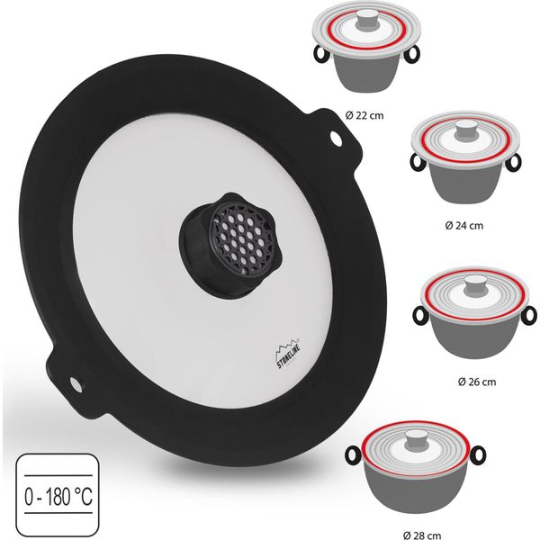 Stoneline® Smell Well Coperchio Universale In Vetro 22/24/26/28 Con Funzione Smell Well E 2 Set Di Ricarica | Nero-image