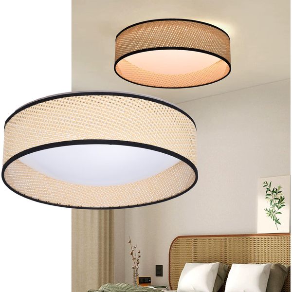 Plafoniera Led Circolare Cct 3000K-4000K-6000K 30W - Paralume In Rattan - Ø40Cm-image