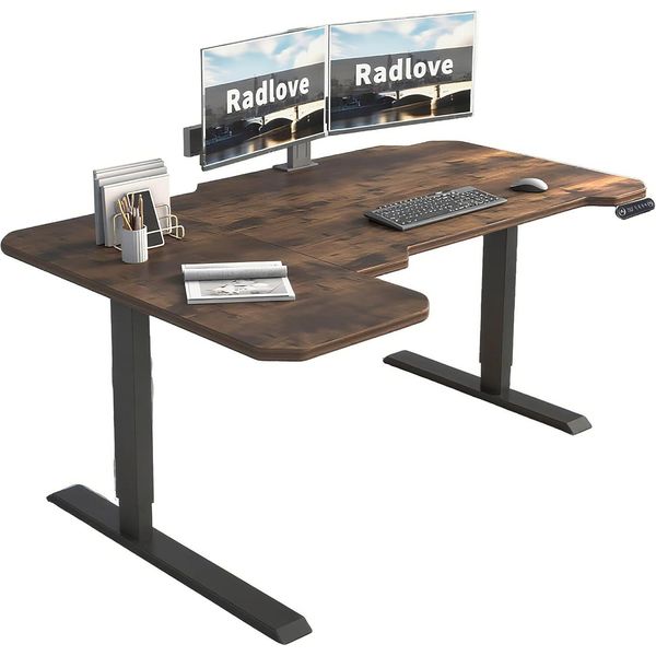 Radlove 150Cm Scrivania Da Ufficio A L Scrivania Elettrica Regolabile In Altezza Scrivania Ad Angolo Scrivania In Piedi, Marrone-image