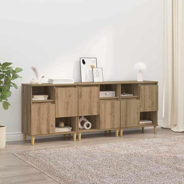 Vidaxl Credenze 3 Pezzi Rovere Artigianale 60 X 35 X 70 Cm Materiale A Base Di Legno-image