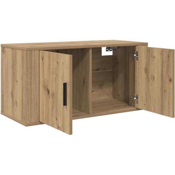 Vidaxl Scaffale Tv A Parete In Rovere Lavorato A Mano 80 X 34,5 X 40 Cm-image