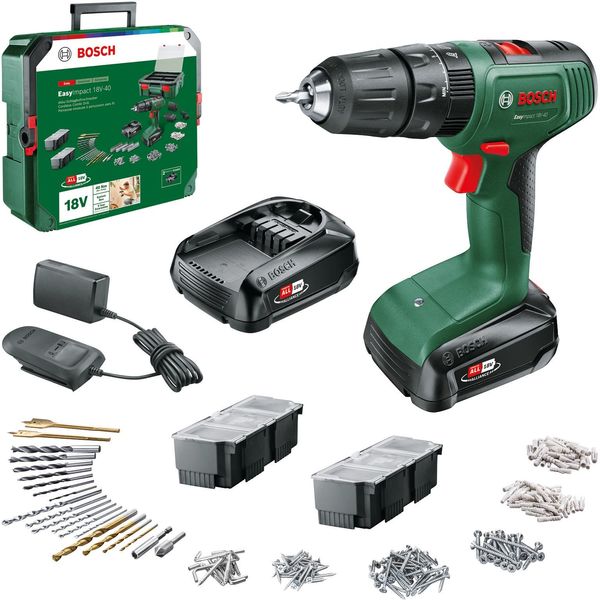 Akku-Schlagbohrschrauber Bosch Home & Garden "Easyimpact Systembox", GrüN, Bohrmaschinen, 241 Teilig, Mit 2 Akkus 18V/1,5Ah Und LadegeräT-image