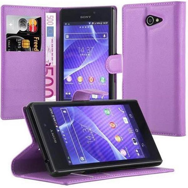Cadorabo Cover Per Sony Xperia M2 / M2 Aqua Cover Protettiva In Viola Custodia Per Cellulare Cover Chiusura Magnetica-image