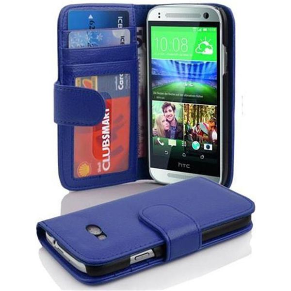 Cadorabo Custodia Per Htc One M8 Mini In Blu Cover Posteriore Cellulare Protettiva Cover Libro Custodia Libretto Slot Per Carte Di Credito-image