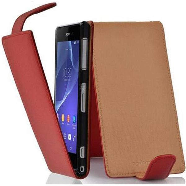 Cadorabo Custodia Protettiva Per Sony Xperia Z2 In Rosso Custodia Per Telefono Cellulare Flip Case Cover Imitazione Pelle-image