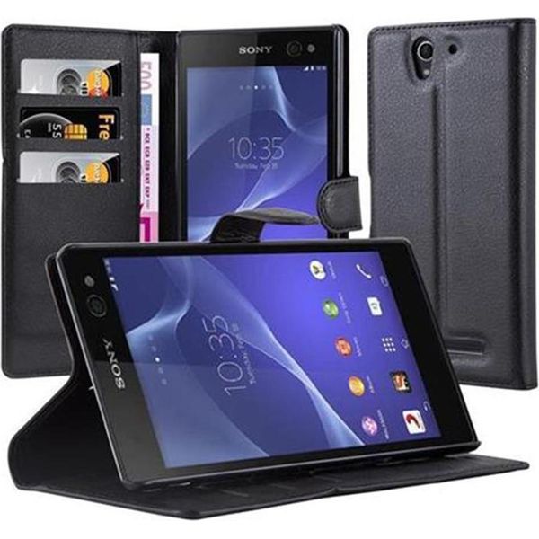 Cadorabo Cover Per Sony Xperia C3 Cover Protettiva In Nero Custodia Per Cellulare Cover Chiusura Magnetica-image