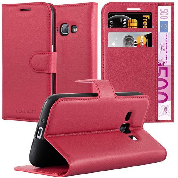 Cadorabo Custodia Per Samsung Galaxy J1 2015 Custodia Protettiva In Rosso Custodia Per Cellulare Cover Chiusura Magnetica-image