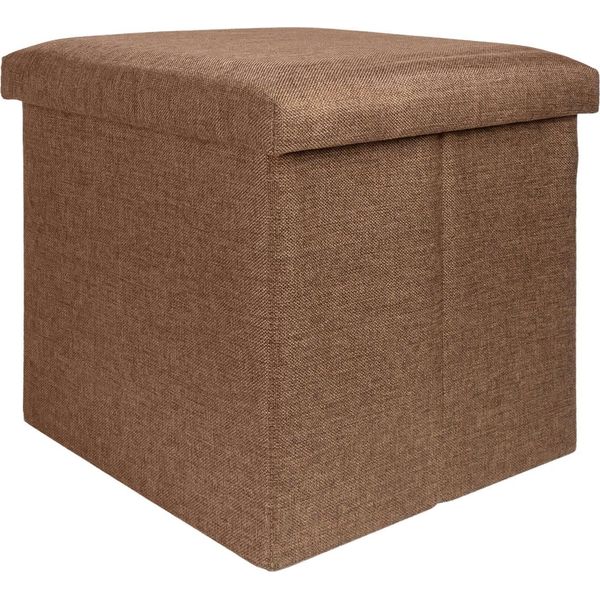Intirilife Sgabello Pieghevole 38X38X38 Cm In Marrone Bernstein - Cubo Di Seduta Con Vano Portaoggetti E Coperchio In Tessuto Effetto Lino - Cubo Di Seduta Poggiapiedi Scatola Portaoggetti Panca A Cassapanca-image