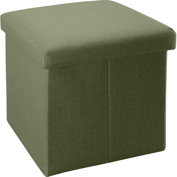 Intirilife Sgabello Pieghevole 30X30X30 Cm In Verde Primavera - Cubo Di Seduta Con Vano Portaoggetti E Coperchio In Tessuto Effetto Lino - Cubo Di Seduta Poggiapiedi Scatola Portaoggetti Panca A Cassapanca-image