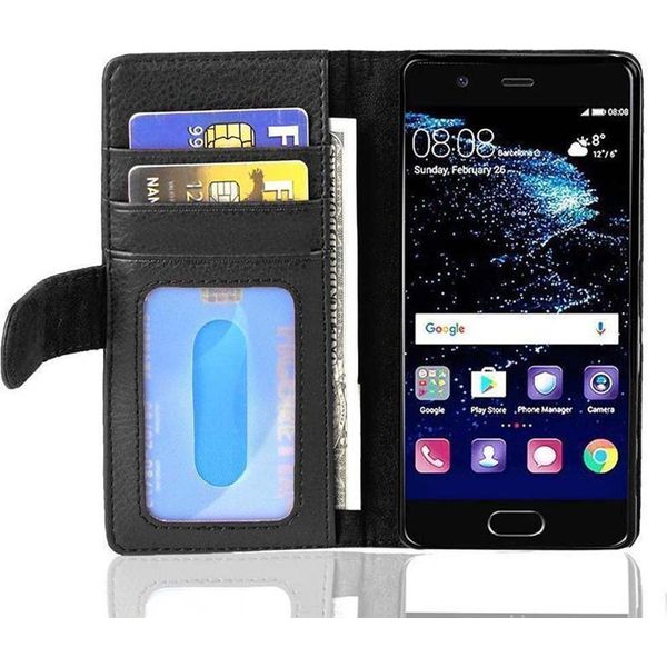 Cadorabo Custodia Per Huawei P10 In Nero Copertura Posteriore Telefono Cellulare Protettivo Copertura Libro Custodia Libretto Slot Per Schede-image