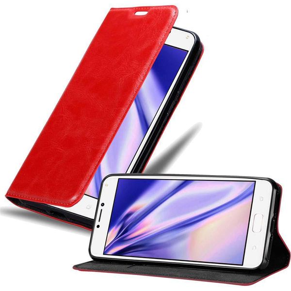Cadorabo Custodia Per Asus Zenfone 4 Max (5,2 Pollici) Custodia Protettiva In Rosso Custodia Per Cellulare Cover Chiusura Magnetica-image