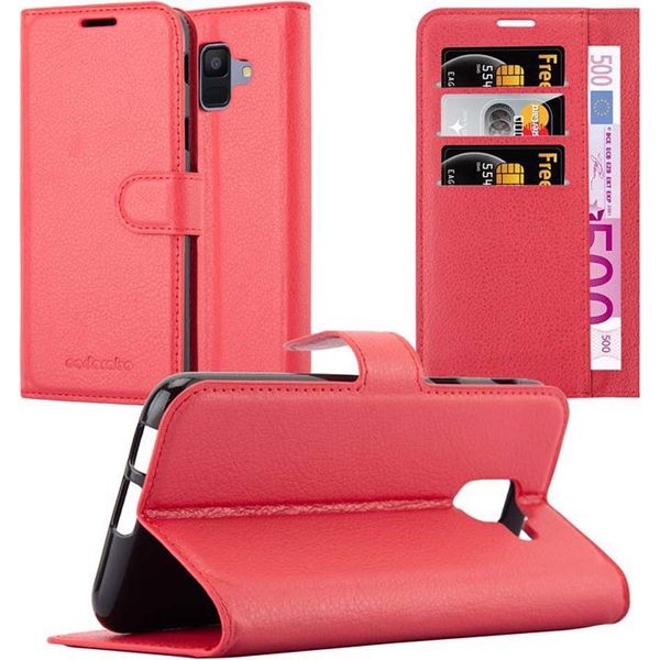 Cadorabo Custodia Per Samsung Galaxy A6 2018 Custodia Protettiva In Rosso Custodia Per Cellulare Cover Chiusura Magnetica-image