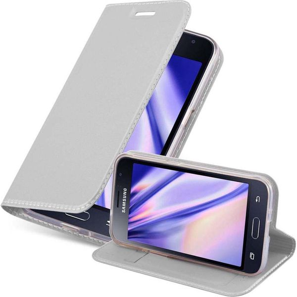 Cadorabo Custodia Per Cellulare Per Samsung Galaxy J1 2015 Custodia Protettiva In Argento Cover Etui Book Case Booklet-image