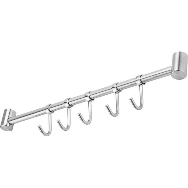 Intirilife Acciaio Inox Cucina Appendiabiti Con 5 Ganci - Cucina Ringhiera Appendiabiti Cucina Asta Da Parete-image