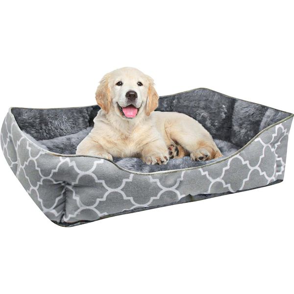 Intirilife Soffice Letto Per Animali Domestici Con Cuscino Interno Double-Face In Grigio-Blu - Dimensioni 57 X 47 Cm - Morbido Letto Rotondo Antiscivolo Per Cani Cuscino Per Gatti Comodo Divano Per Cani Divano Per Gatti-image