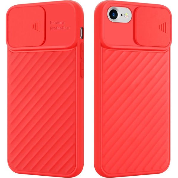 Custodia Cadorabo Per Apple Iphone 7 / 7S / 8 / Se 2020 Custodia Protettiva In Tpu Rosso Custodia Cover Protezione Fotocamera-image