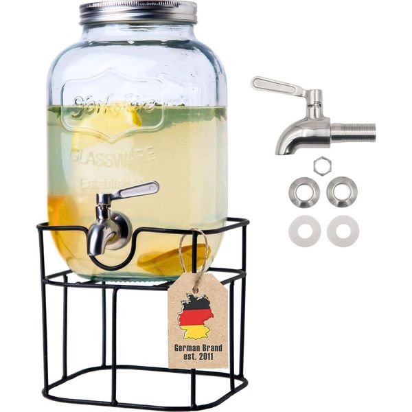 Intirilife Distributore Di Bevande In Vetro Da 4 Litri Con Rubinetto E Supporto - Distributore D'acqua Distributore Di Succo Di Frutta Distributore Di Limonata Contenitore In Vetro Per Bevande-image