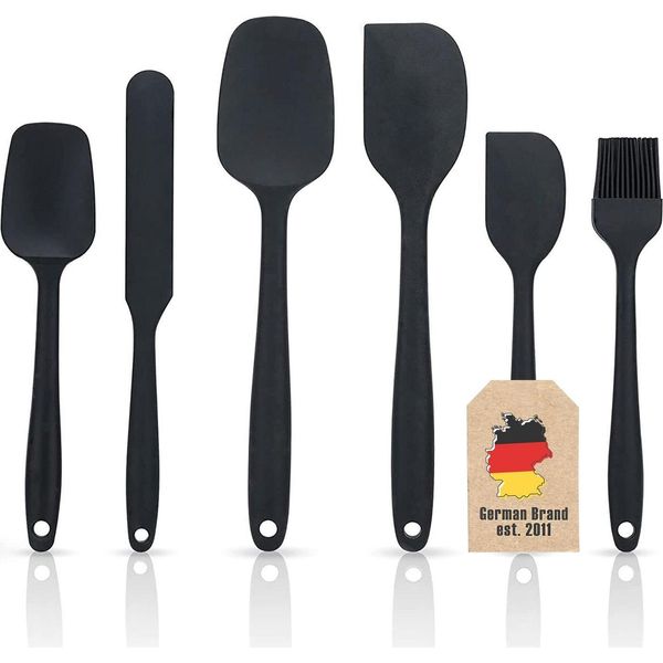 Intirilife Set Di Spatole In Silicone Da 6 Pezzi In Nero - Set Di Spatole In Silicone Antiaderente Utensili Da Forno Per Cucinare E Mescolare Resistenti Al Calore-image