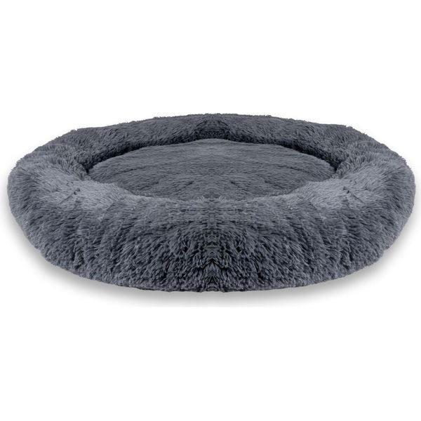 Intirilife, Soffice Lettino In Peluche Grigio Scuro Diametro 100 Cm - Morbido Cuscino Rotondo Antiscivolo Per Cani E Gatti, Comodo Divano Per Cani E Gatti-image