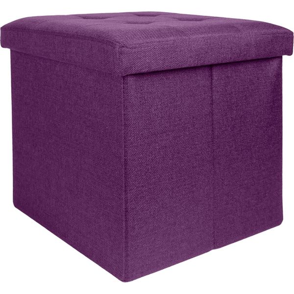 Intirilife Sgabello Pieghevole 30X30X30 Cm In Nebel Lila - Cubo Di Seduta Con Vano Portaoggetti E Coperchio In Tessuto Con Incavi - Cubo Di Seduta Poggiapiedi Scatola Portaoggetti Sgabello A Cassetta-image