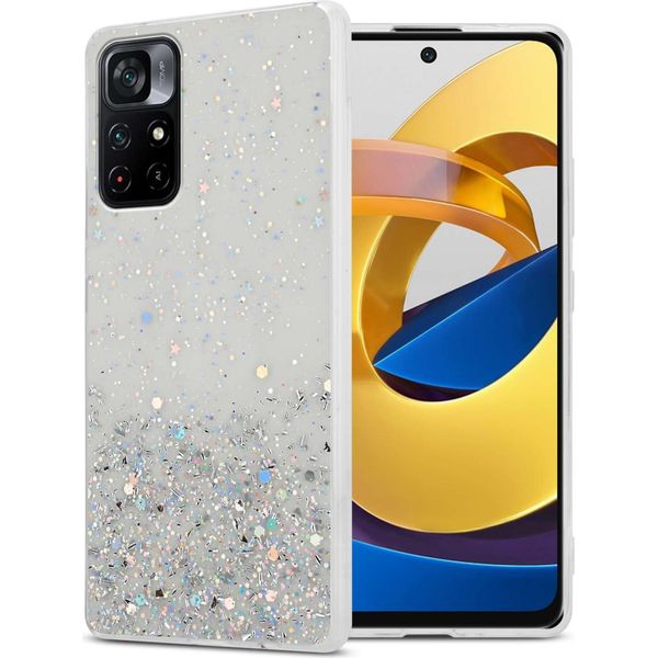 Custodia Cadorabo Per Xiaomi Poco M4 Pro 5G In Trasparente Con Glitter Custodia Protettiva In Silicone Tpu Flessibile Con Glitter Scintillanti Custodia Cover Per Cellulare-image