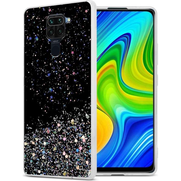 Custodia Cadorabo Per Xiaomi Redmi Note 9 In Nero Con Glitter Custodia Protettiva In Silicone Tpu Flessibile Con Glitter Scintillanti Custodia Cover Per Telefono Cellulare-image