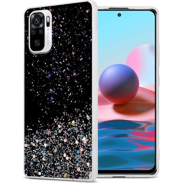 Custodia Cadorabo Per Xiaomi Redmi Note 10 4G / Redmi Note 10S In Nero Con Glitter Custodia Protettiva In Silicone Tpu Flessibile Con Glitter Scintillanti Custodia Cover Per Telefono Cellulare-image