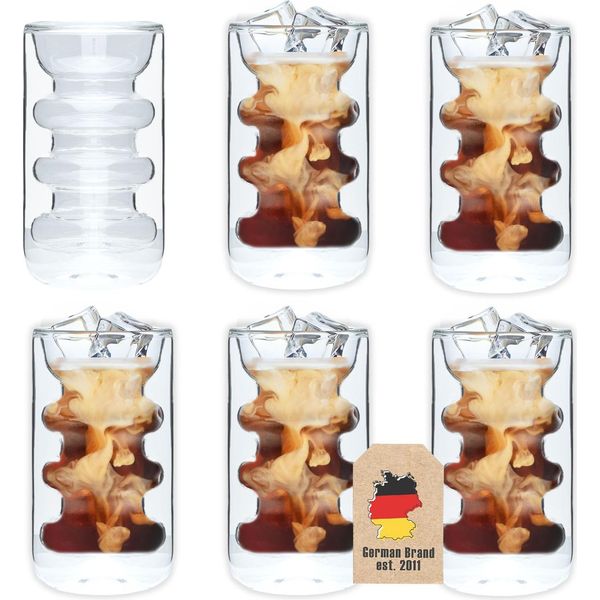 Intirilife 6X Bicchieri Termici A Doppia Parete - Stile Scanalato - Capacità 260 Ml - Soffiato A Bocca Isolato Per Latte Macchiato, Come Bicchiere Da Tè O Da Caffè Con Manico-image