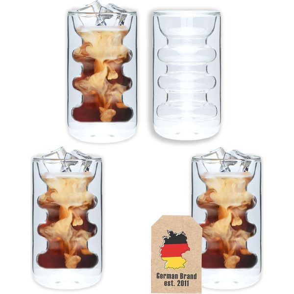 Intirilife 4X Bicchiere Termico A Doppia Parete - Stile Scanalato - Capacità 260 Ml - Soffiato A Bocca Isolato Per Latte Macchiato, Come Bicchiere Da Tè O Da Caffè Con Manico-image