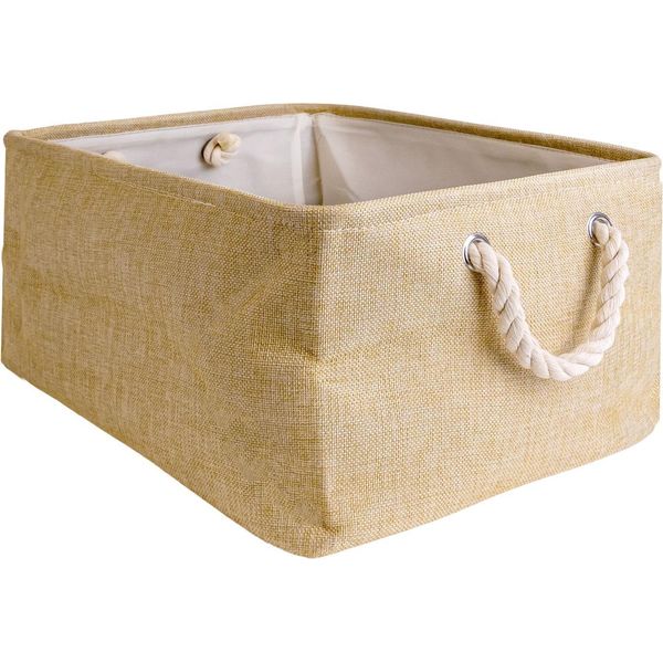 Cestino Portaoggetti Intirilife Con Maniglia In Beige - 41 X 31,5 X 21 Cm - Piegato 41 X 33,5 X 5,5 Cm - Pratico Contenitore Per Scaffali Come Decorazione Con Coperchio-image