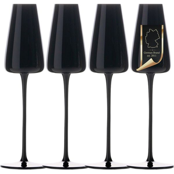 Intirilife 4X Bicchiere Da Champagne Dal Design Moderno In Nero - Capacità 220 Ml - Bicchiere Da Prosecco Champagne Lavabile In Lavastoviglie Vetro Di Cristallo Antiurto-image