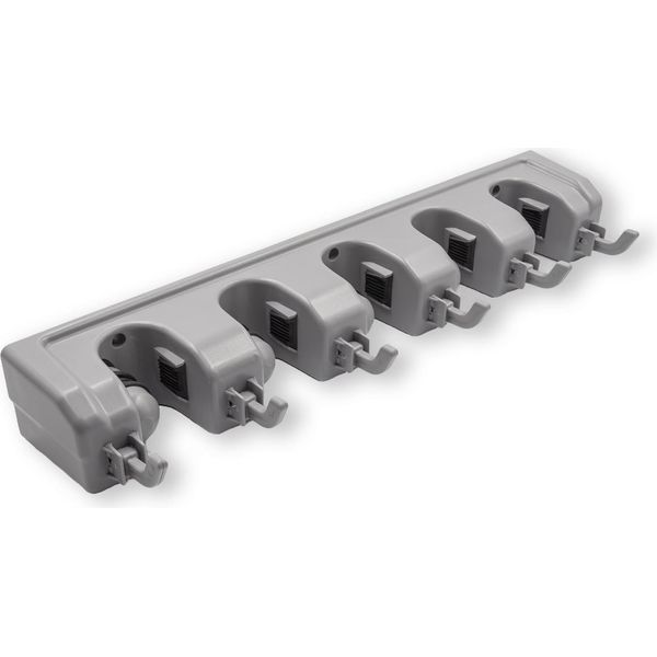 Intirilife Porta Scopa Porta Attrezzi Per La Foratura In Plastica Grigio - 42,5 X 11,5 X 6,5 - Supporto Da Parete Organizzatore Con 5 Supporti Supporto Per Attrezzi Da Giardino Da Parete-image