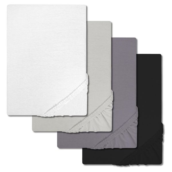 Confezione Economica 4 Colori Cloudcomfort Basic Lenzuolo Matrimoniale Jersey Stretch Bianco/Grigio Argento/Grigio Scuro/Nero 140 X 190 - 160 X 200 Cm (4 Pezzi)-image