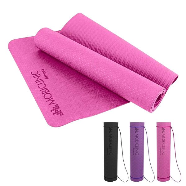 Mobiclinic, Tappetino Per Yoga, Con Cinghia Di Trasporto, Spessore 6 Mm, Antiscivolo, Lavabile, Impermeabile, Sportivo, 181X61X0,6 Cm, Flessibile, Tpe, Colore Rosa-image