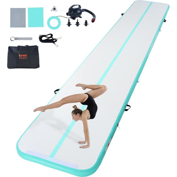 Tappetino Gonfiabile Da Ginnastica Tappetino Gonfiabile Da Ginnastica, Pista Da Tumbling Con Pompa Elettrica, 598 X 101 X 10 Cm Tappetini Da Allenamento Per Uso Domestico/Palestra/Yoga/Cheerleading Verde-image