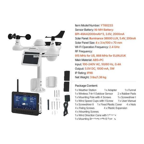 Stazione Meteo, Monitoraggio Wireless, A Energia Solare, YT60233-image