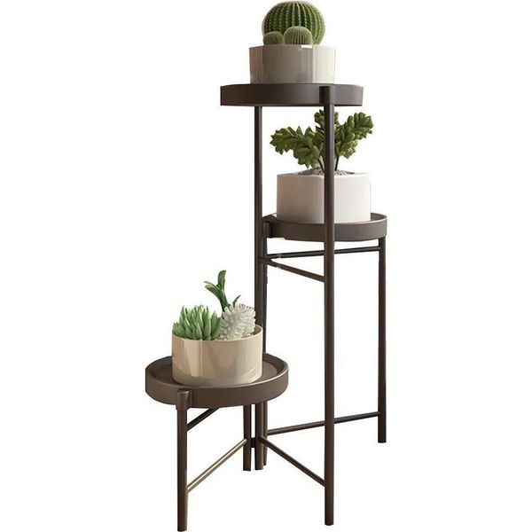 Supporto Per Piante, Design Moderno, Salvaspazio, Nero 3 Parti-image
