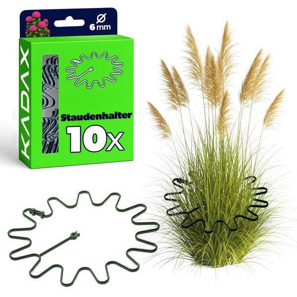 Supporto Per Piante Perenni Kadax Rotondo Ø 21 Cm In Set Da 10, Supporto Per Piante In Plastica, Supporto Per Piante Perenni Per Ortensie E Peonie, Supporto Per Ortensie, Anello Per Piante (Verde, 10 Pezzi)-image