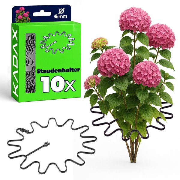 Supporto Per Piante Perenni Kadax Rotondo Ø 21 Cm In Set Da 10, Supporto Per Piante In Plastica, Supporto Per Piante Perenni Per Ortensie E Peonie, Supporto Per Ortensie, Anello Per Piante (Nero, 10 Pezzi)-image