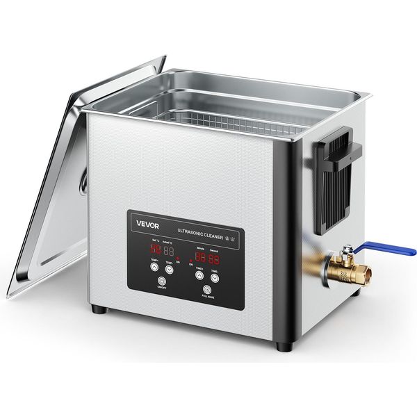 Vevor 10 L Pulitore Ad Ultrasuoni, Macchina Per La Pulizia Professionale Ad Ultrasuoni Con Cestello Di Pulizia E Display Digitale, 180 W In Acciaio Inox 40 Khz Macchina Per La Pulizia Industriale Per Parti Di Strumenti Carburatori-image
