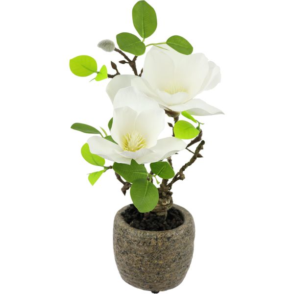 Kunstblume I.Ge.A. "Magnolie Im Topf", Weiß, B:14Cm H:33Cm L:16Cm, Polyester, Kunstpflanzen, KüNstlich Wie Echt Deko Blume Zimmerpflanze Baum Klein MagnolienblüTen-image