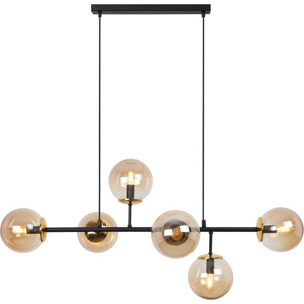 Plafoniera Siena Nero-Oro 6 Luci Vetro Miele E14 Bracci Lunghi-image